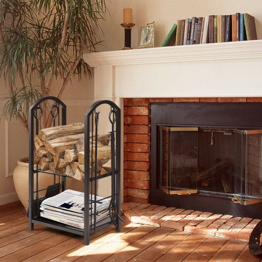 Fireplace Log Rack with 4 Tools Set Fireside Firewood Holder LuxuryLifeWay Online Store