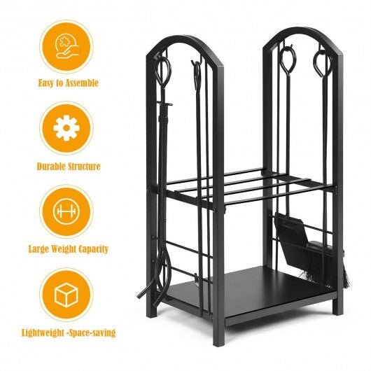 Fireplace Log Rack with 4 Tools Set Fireside Firewood Holder LuxuryLifeWay Online Store