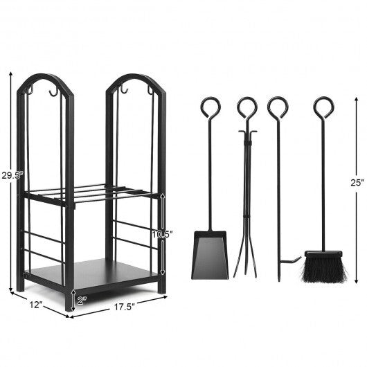 Fireplace Log Rack with 4 Tools Set Fireside Firewood Holder LuxuryLifeWay Online Store