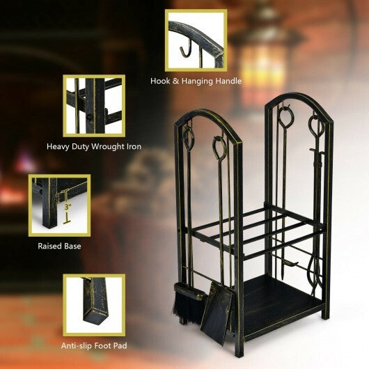 Fireplace Log Rack with 4 Tools Set Fireside Firewood Holder LuxuryLifeWay Online Store