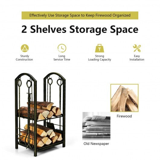 Fireplace Log Rack with 4 Tools Set Fireside Firewood Holder LuxuryLifeWay Online Store
