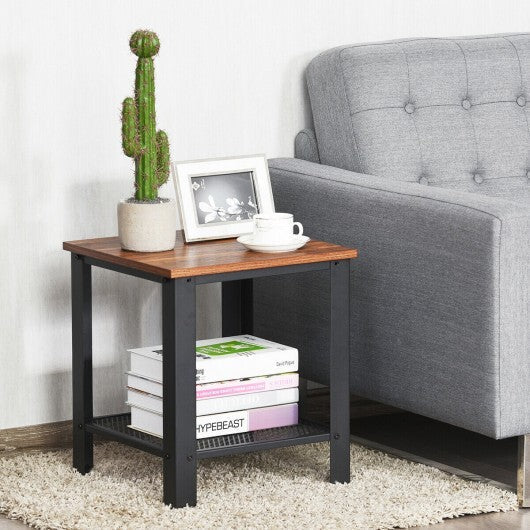 Industrial End Table 2-Tier Side Table-Black LuxuryLifeWay Online Store