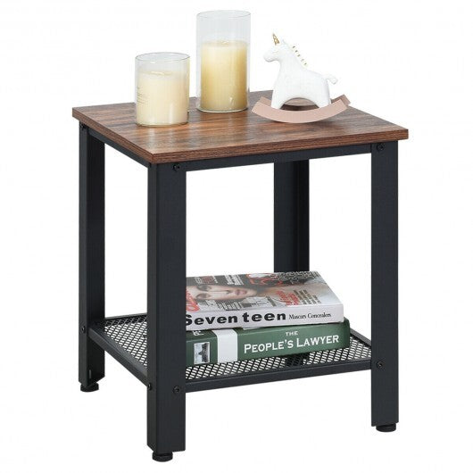 Industrial End Table 2-Tier Side Table-Black LuxuryLifeWay Online Store