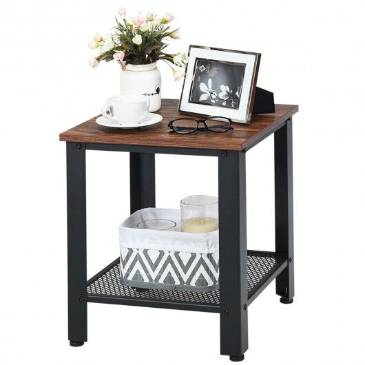 Industrial End Table 2-Tier Side Table-Black LuxuryLifeWay Online Store