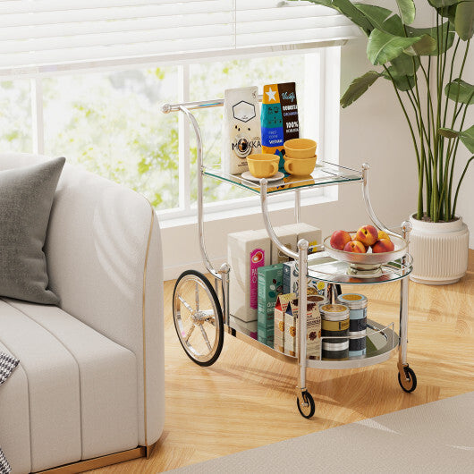 Kitchen Rolling Bar Cart with Tempered Glass Suitable for Restaurant and Hotel LuxuryLifeWay Online Store
