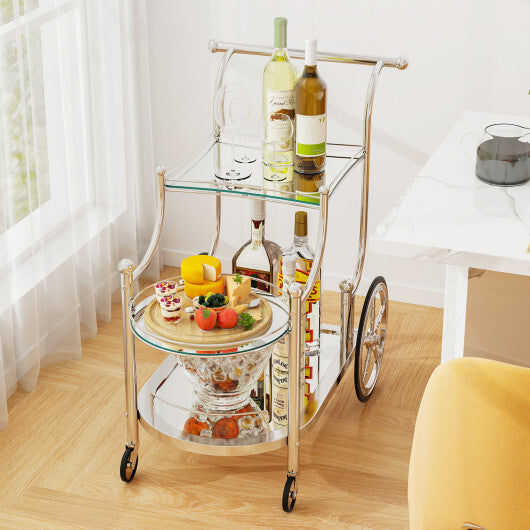 Kitchen Rolling Bar Cart with Tempered Glass Suitable for Restaurant and Hotel LuxuryLifeWay Online Store