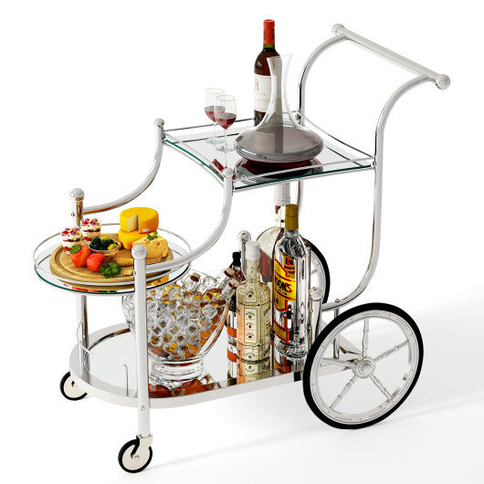 Kitchen Rolling Bar Cart with Tempered Glass Suitable for Restaurant and Hotel LuxuryLifeWay Online Store
