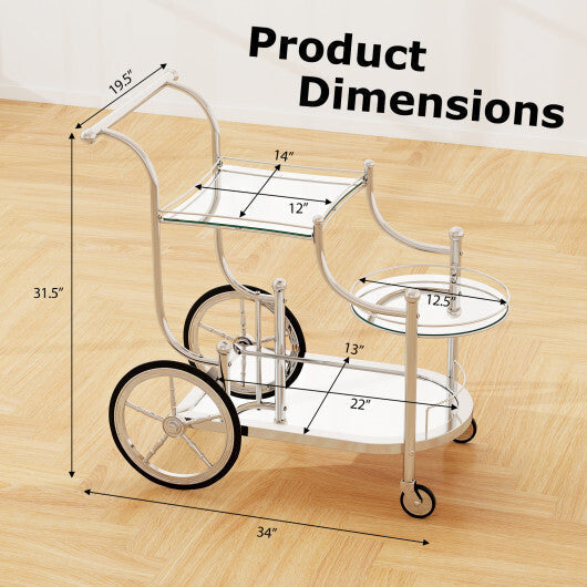 Kitchen Rolling Bar Cart with Tempered Glass Suitable for Restaurant and Hotel LuxuryLifeWay Online Store