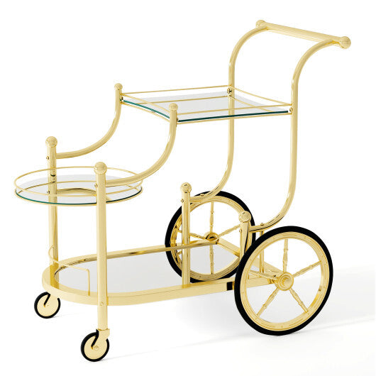 Kitchen Rolling Bar Cart with Tempered Glass Suitable for Restaurant and Hotel LuxuryLifeWay Online Store