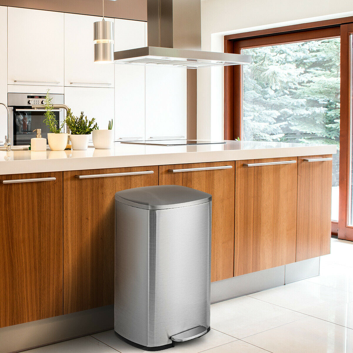13.2 Gallon Stainless Steel Trash Garbage Can with Bucket - Color: Silver LuxuryLifeWay Online Store