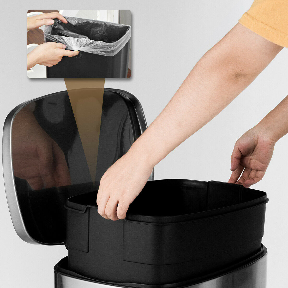 13.2 Gallon Stainless Steel Trash Garbage Can with Bucket - Color: Silver LuxuryLifeWay Online Store