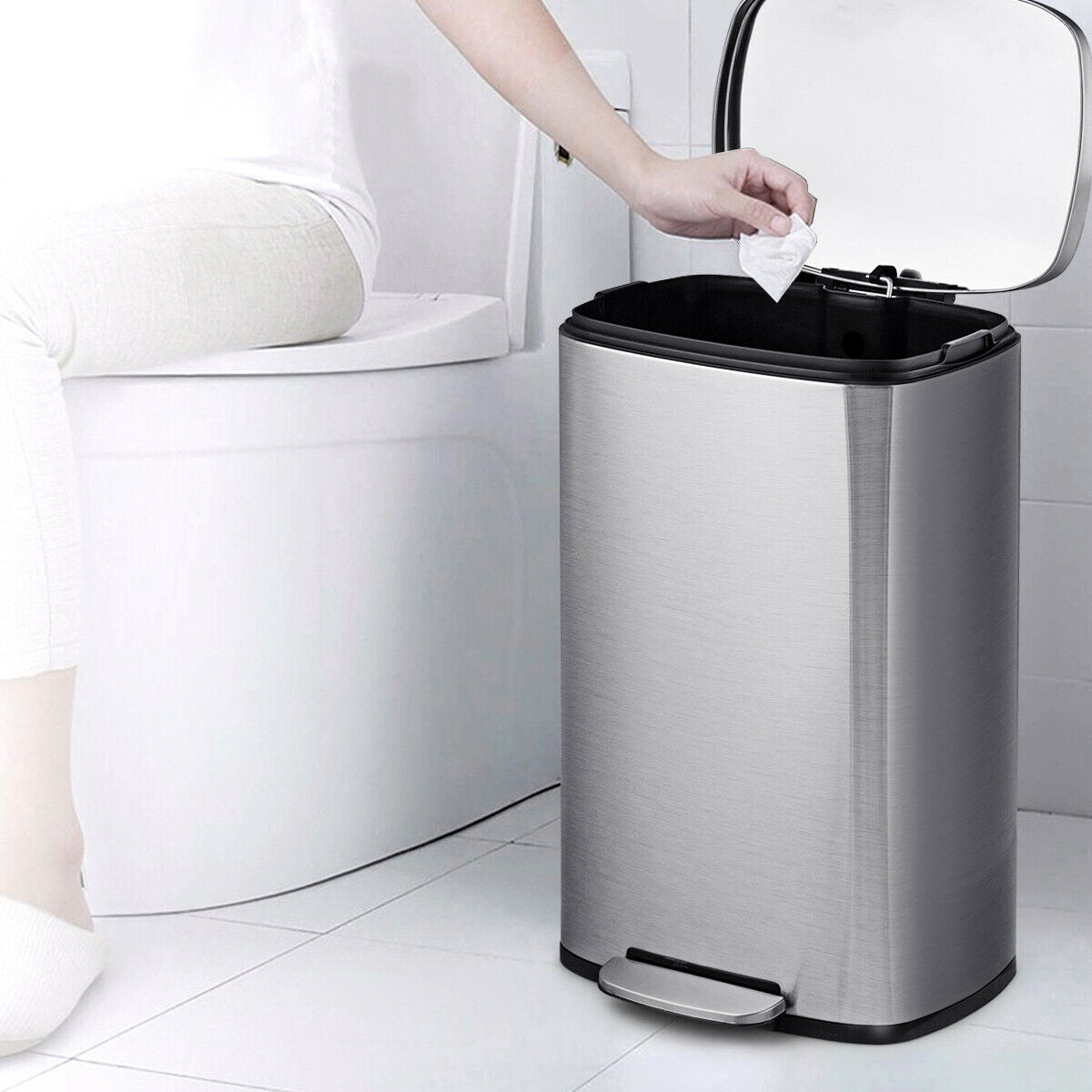 13.2 Gallon Stainless Steel Trash Garbage Can with Bucket - Color: Silver LuxuryLifeWay Online Store