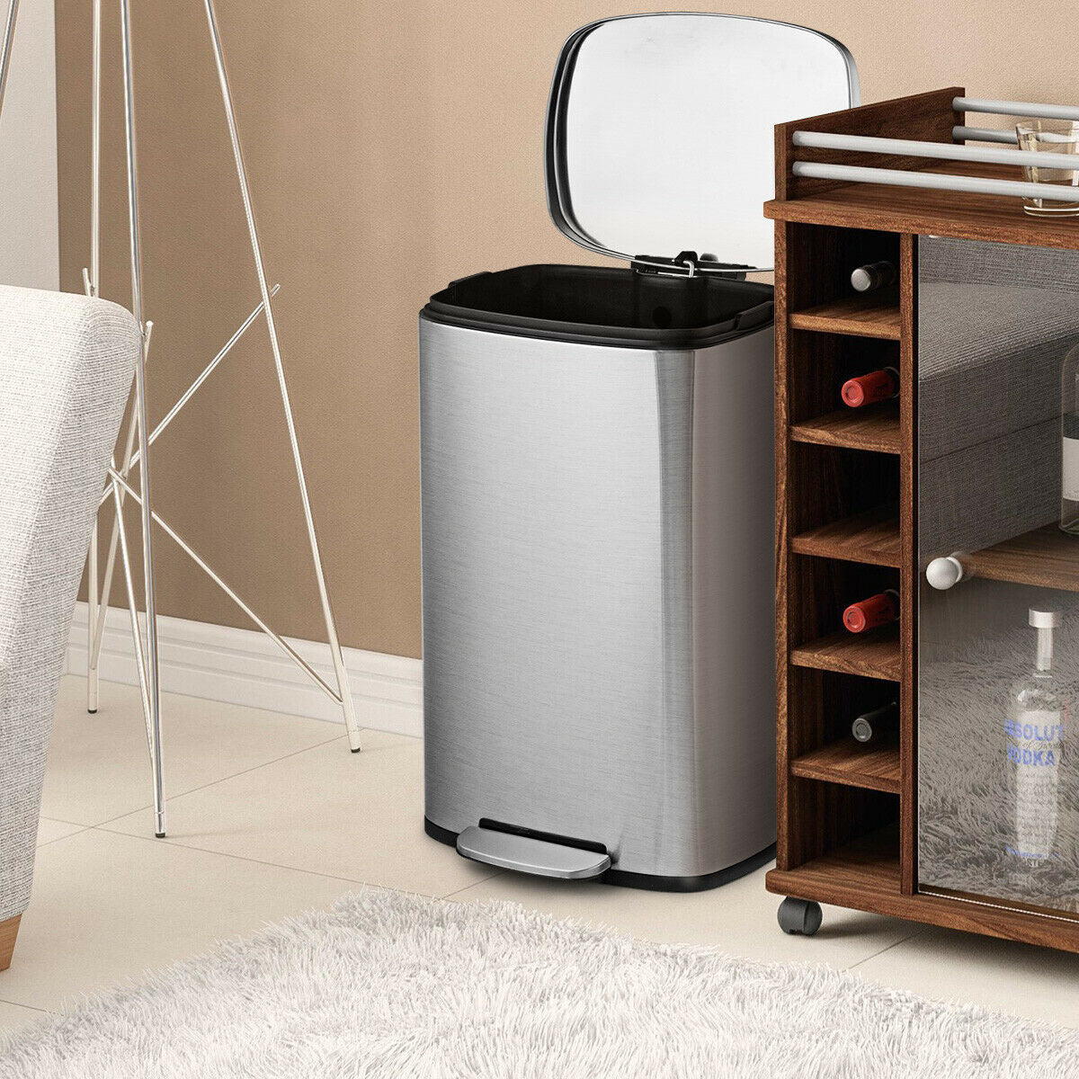 13.2 Gallon Stainless Steel Trash Garbage Can with Bucket - Color: Silver LuxuryLifeWay Online Store