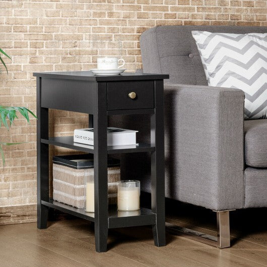 3-Tier Nightstand Bedside Table Sofa Side with Double Shelves Drawer-White LuxuryLifeWay Online Store
