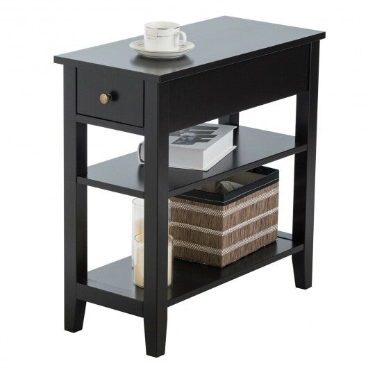 3-Tier Nightstand Bedside Table Sofa Side with Double Shelves Drawer-White LuxuryLifeWay Online Store