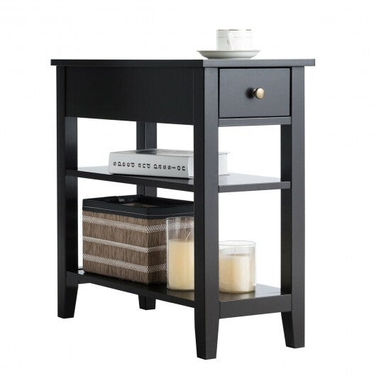 3-Tier Nightstand Bedside Table Sofa Side with Double Shelves Drawer-White LuxuryLifeWay Online Store