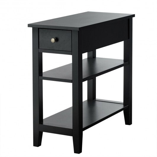 3-Tier Nightstand Bedside Table Sofa Side with Double Shelves Drawer-White LuxuryLifeWay Online Store