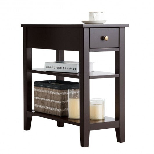 3-Tier Nightstand Bedside Table Sofa Side with Double Shelves Drawer-White LuxuryLifeWay Online Store