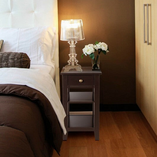 3-Tier Nightstand Bedside Table Sofa Side with Double Shelves Drawer-White LuxuryLifeWay Online Store