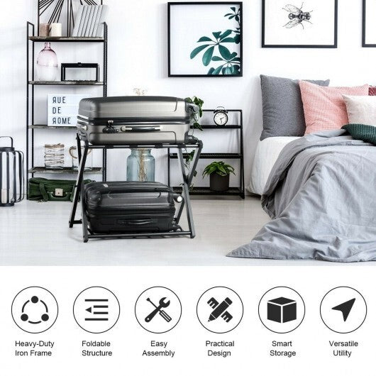 Set of 2 Folding Metal Luggage Rack Suitcase-Black LuxuryLifeWay Online Store