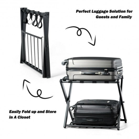 Set of 2 Folding Metal Luggage Rack Suitcase-Black LuxuryLifeWay Online Store
