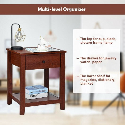 Night Stand End Side Table with Drawer and Storage Shelf LuxuryLifeWay Online Store