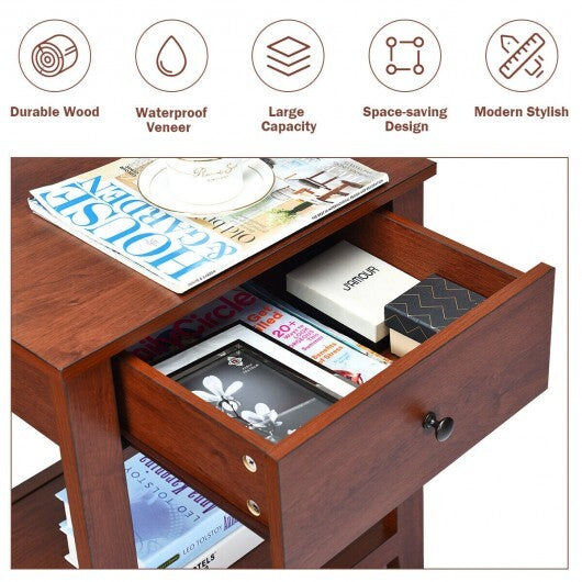 Night Stand End Side Table with Drawer and Storage Shelf LuxuryLifeWay Online Store