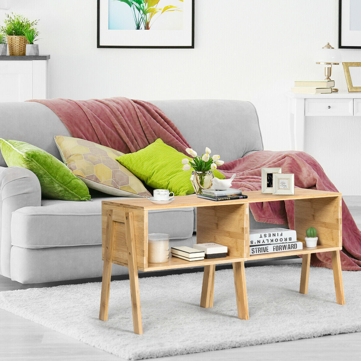 2 Pieces Bamboo Nightstand Sofa Table with Storage Shelf - Color: Natural LuxuryLifeWay Online Store