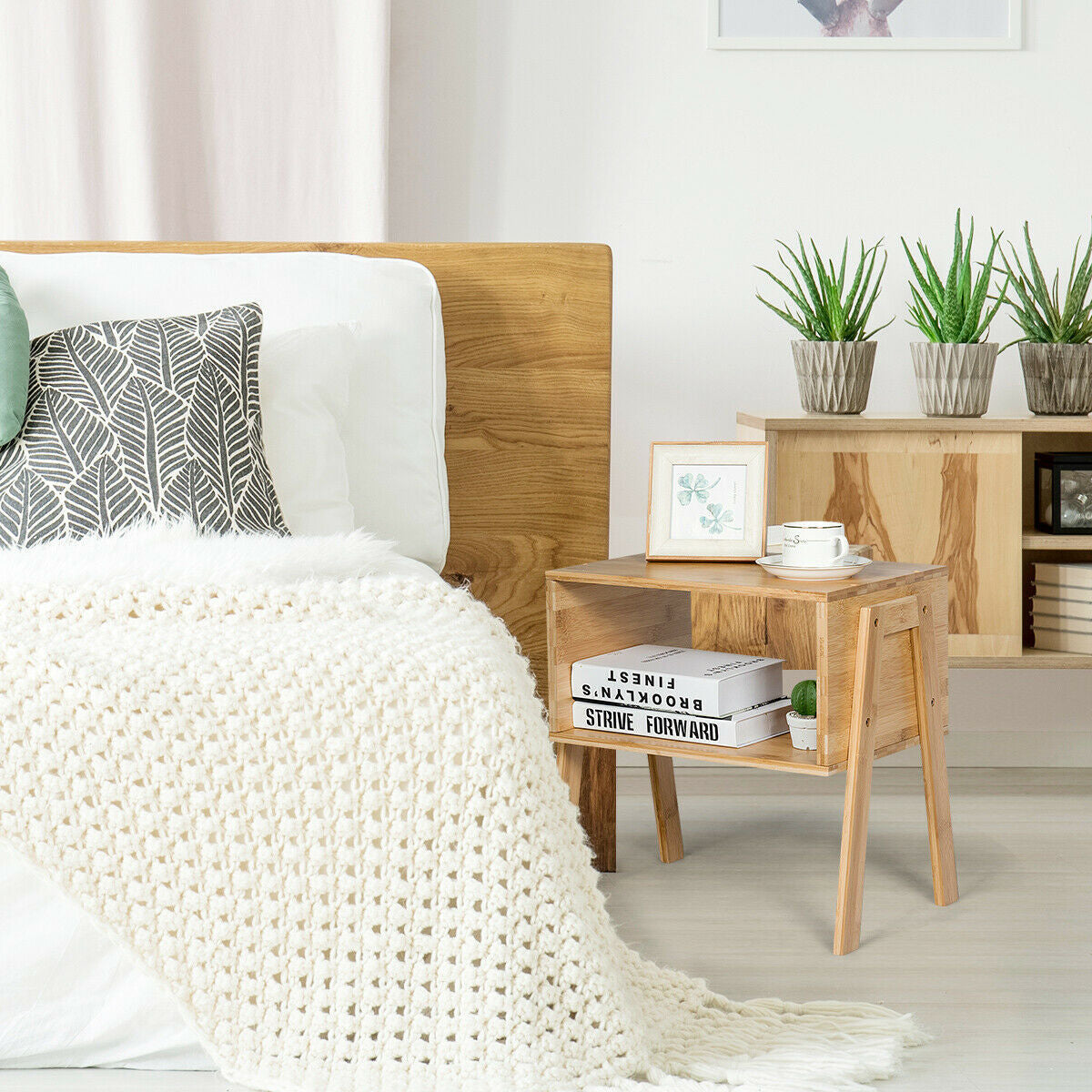 2 Pieces Bamboo Nightstand Sofa Table with Storage Shelf - Color: Natural LuxuryLifeWay Online Store