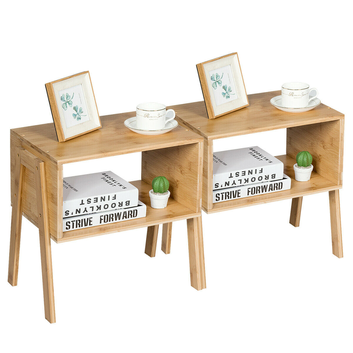 2 Pieces Bamboo Nightstand Sofa Table with Storage Shelf - Color: Natural LuxuryLifeWay Online Store