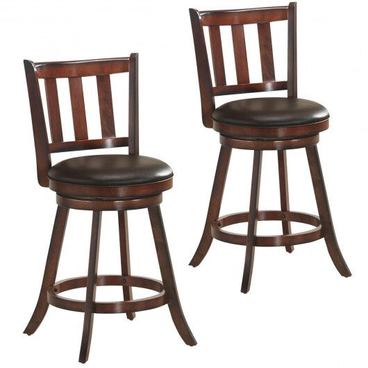 2 Pieces 360 Degree Swivel Wooden Counter Height Bar Stool Set with Cushioned Seat-25 inches LuxuryLifeWay Online Store