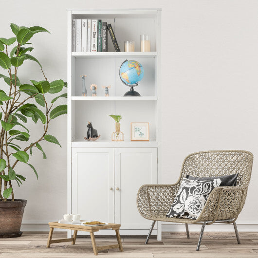 Bookcase Shelving Storage Wooden Cabinet Unit Standing Display Bookcase with Doors-Gray LuxuryLifeWay Online Store