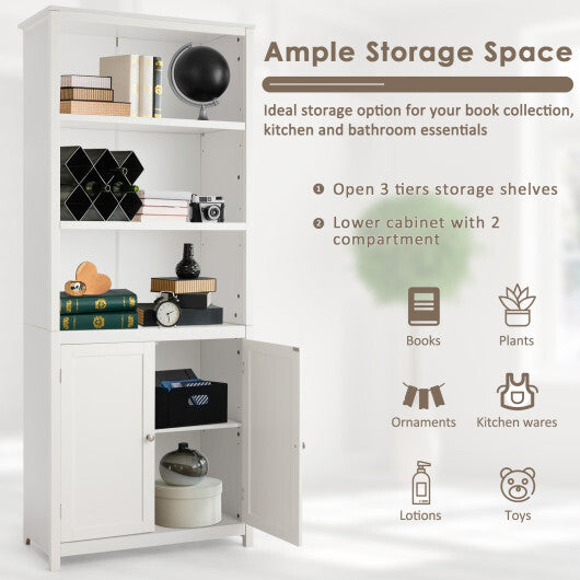 Bookcase Shelving Storage Wooden Cabinet Unit Standing Display Bookcase with Doors-Gray LuxuryLifeWay Online Store