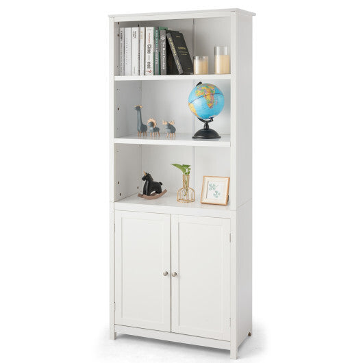 Bookcase Shelving Storage Wooden Cabinet Unit Standing Display Bookcase with Doors-Gray LuxuryLifeWay Online Store