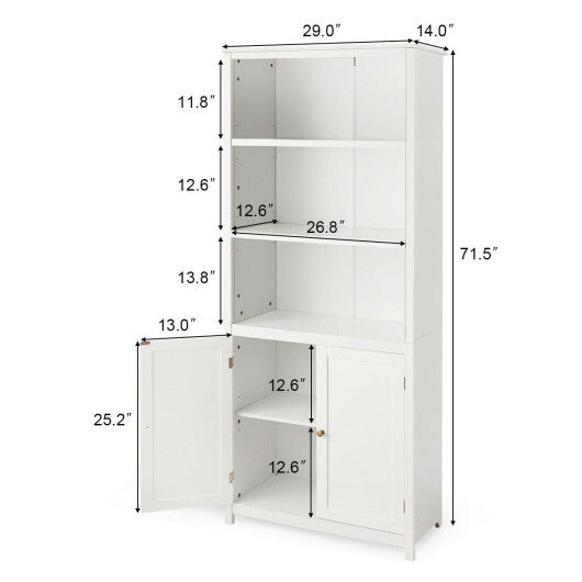 Bookcase Shelving Storage Wooden Cabinet Unit Standing Display Bookcase with Doors-Gray LuxuryLifeWay Online Store
