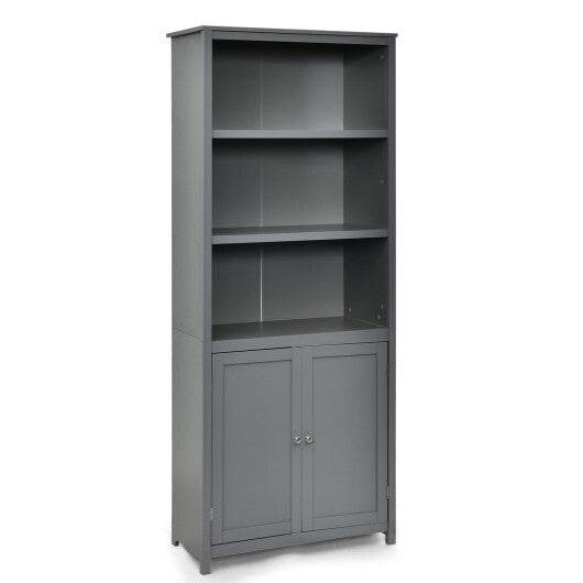 Bookcase Shelving Storage Wooden Cabinet Unit Standing Display Bookcase with Doors-Gray LuxuryLifeWay Online Store