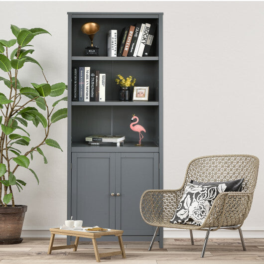 Bookcase Shelving Storage Wooden Cabinet Unit Standing Display Bookcase with Doors-Gray LuxuryLifeWay Online Store