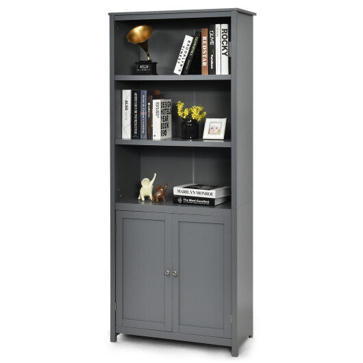 Bookcase Shelving Storage Wooden Cabinet Unit Standing Display Bookcase with Doors-Gray LuxuryLifeWay Online Store