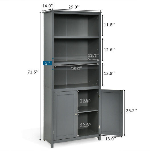 Bookcase Shelving Storage Wooden Cabinet Unit Standing Display Bookcase with Doors-Gray LuxuryLifeWay Online Store