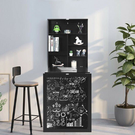 Convertible Wall Mounted Table with A Chalkboard-White
