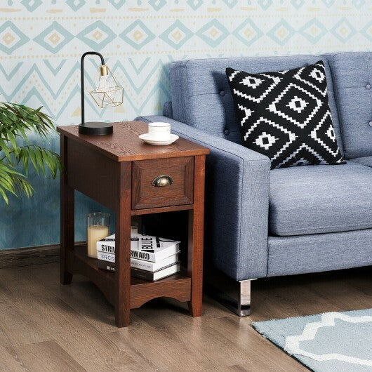 Contemporary Chair Side End Table Compact Table with Drawer Nightstand-Natural LuxuryLifeWay Online Store