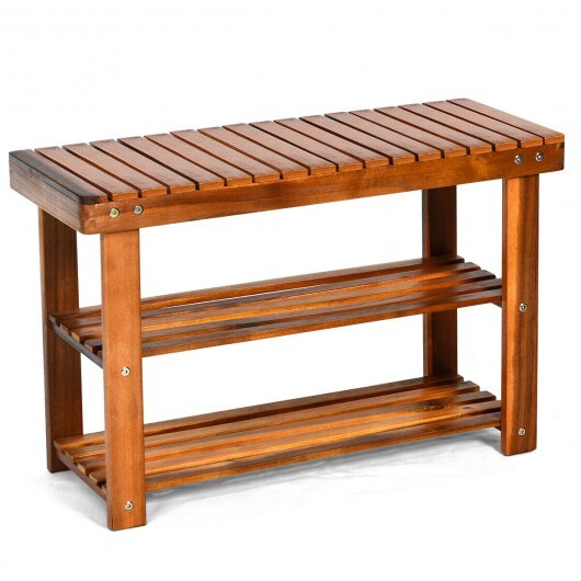 Freestanding Wood Bench with 3-Tier Storage Shelves LuxuryLifeWay Online Store