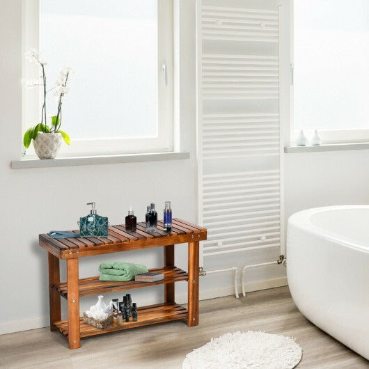 Freestanding Wood Bench with 3-Tier Storage Shelves LuxuryLifeWay Online Store