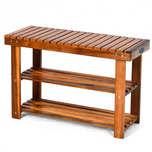 Freestanding Wood Bench with 3-Tier Storage Shelves - Color: Natural - Size: 3-Tier LuxuryLifeWay Online Store