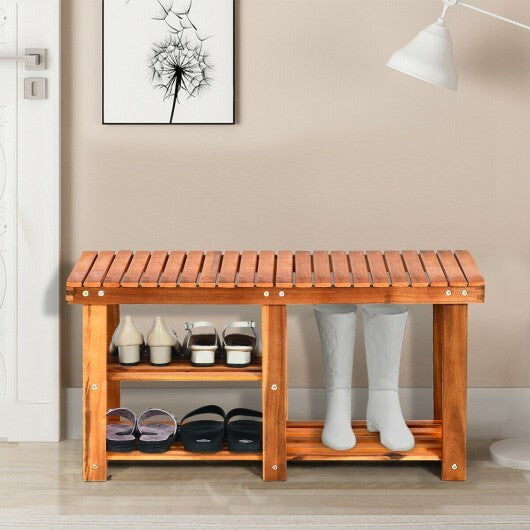 3-Tier Freestanding Wooden Shoe Organizer with Seat - Color: Natural LuxuryLifeWay Online Store
