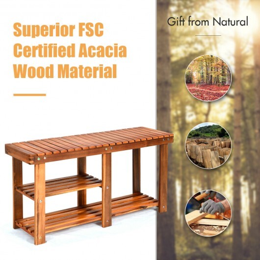 3-Tier Freestanding Wooden Shoe Organizer with Seat - Color: Natural LuxuryLifeWay Online Store
