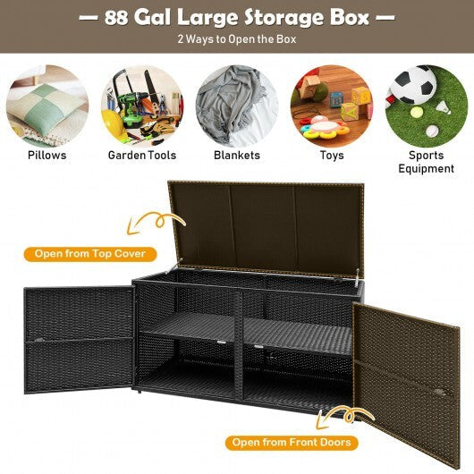 88 Gallon Garden Patio Rattan Storage Container Box-Black - Color: Black LuxuryLifeWay Online Store