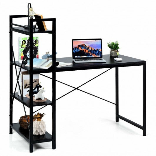47.5 Inch Writing Study Computer Desk with 4-Tier Shelves-Tan LuxuryLifeWay Online Store