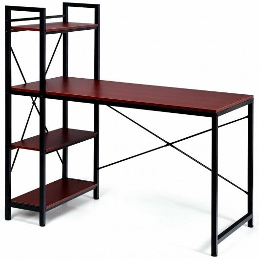 47.5 Inch Writing Study Computer Desk with 4-Tier Shelves-Tan LuxuryLifeWay Online Store