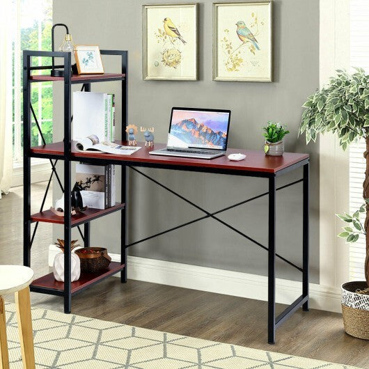 47.5 Inch Writing Study Computer Desk with 4-Tier Shelves-Tan LuxuryLifeWay Online Store